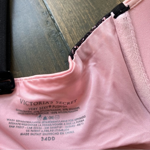 victoria's secret Bra 34dd Very Sexy Push Up Pink Black Lace - Picture 6 of 6